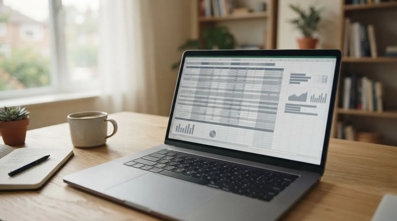 Vergleichstabelle mit neutralen Datenspalten auf Laptop-Bildschirm