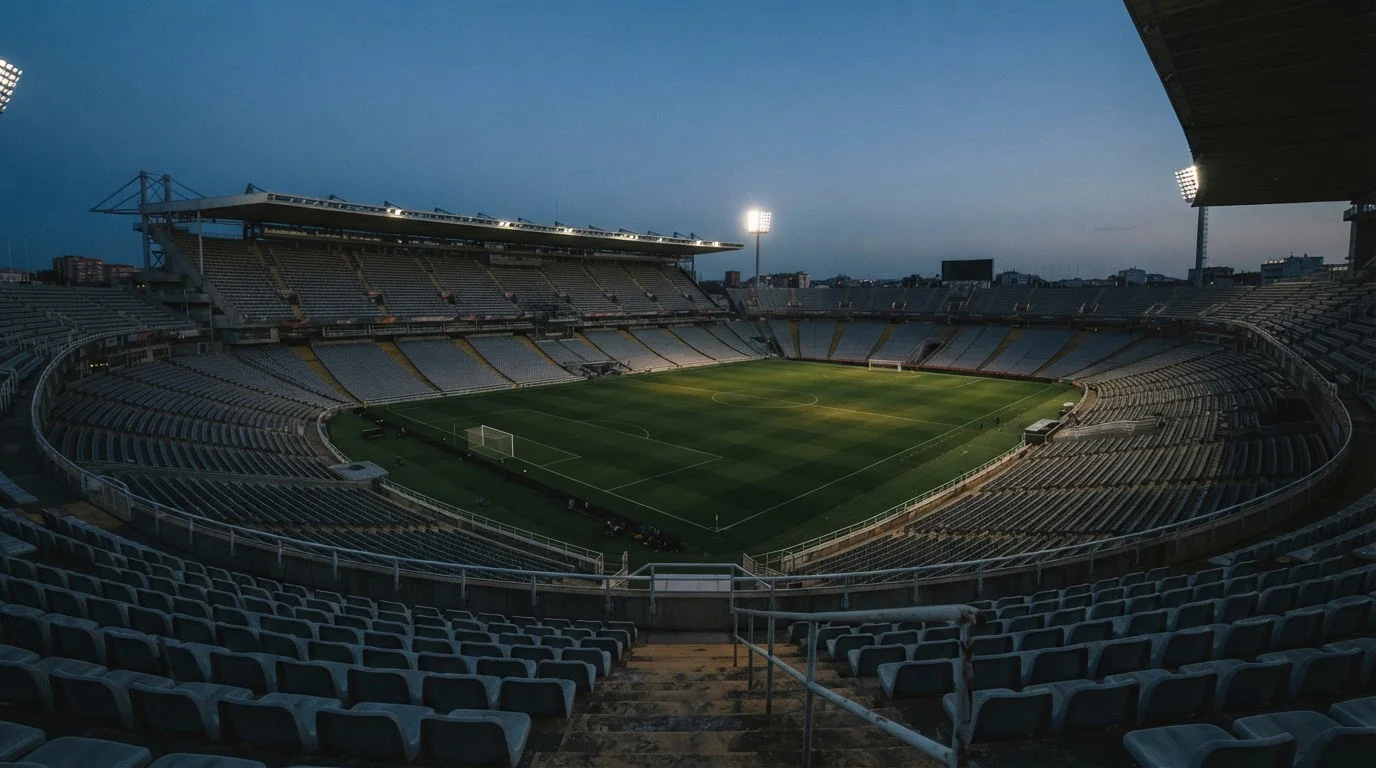 Fußballstadion bei Flutlicht während eines Nations-League-Spiels