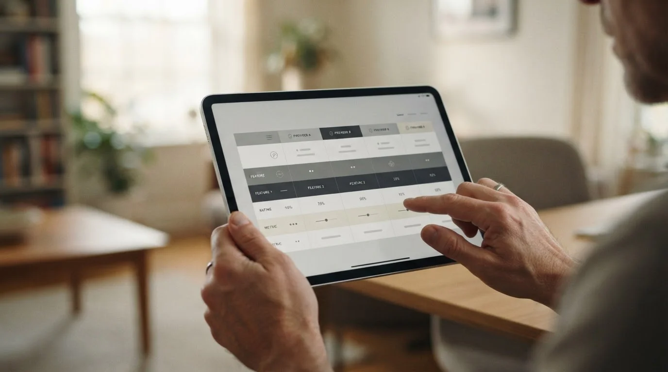 Vergleichstabelle verschiedener Offshore-Wettanbieter auf Tablet-Bildschirm