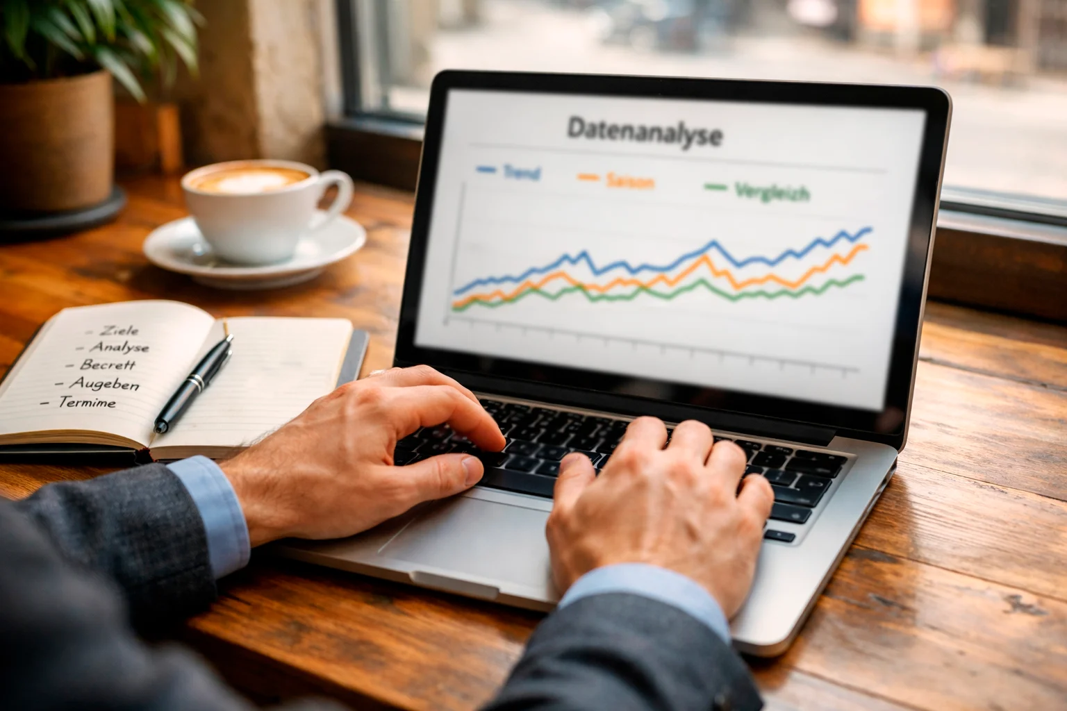 Datenanalyst arbeitet mit Fußballstatistiken am Laptop