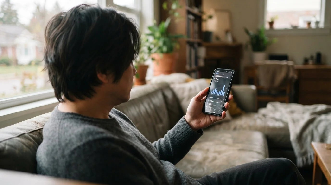 Smartphone zeigt Datenverbrauch-Statistik während Live-Stream läuft