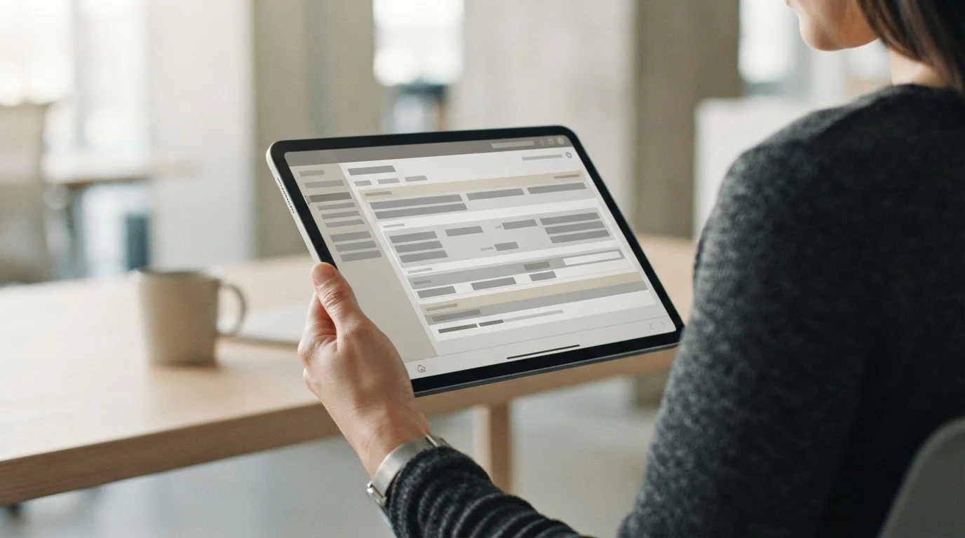 Nahaufnahme eines offiziellen Lizenzhinweises auf einem Tablet-Bildschirm