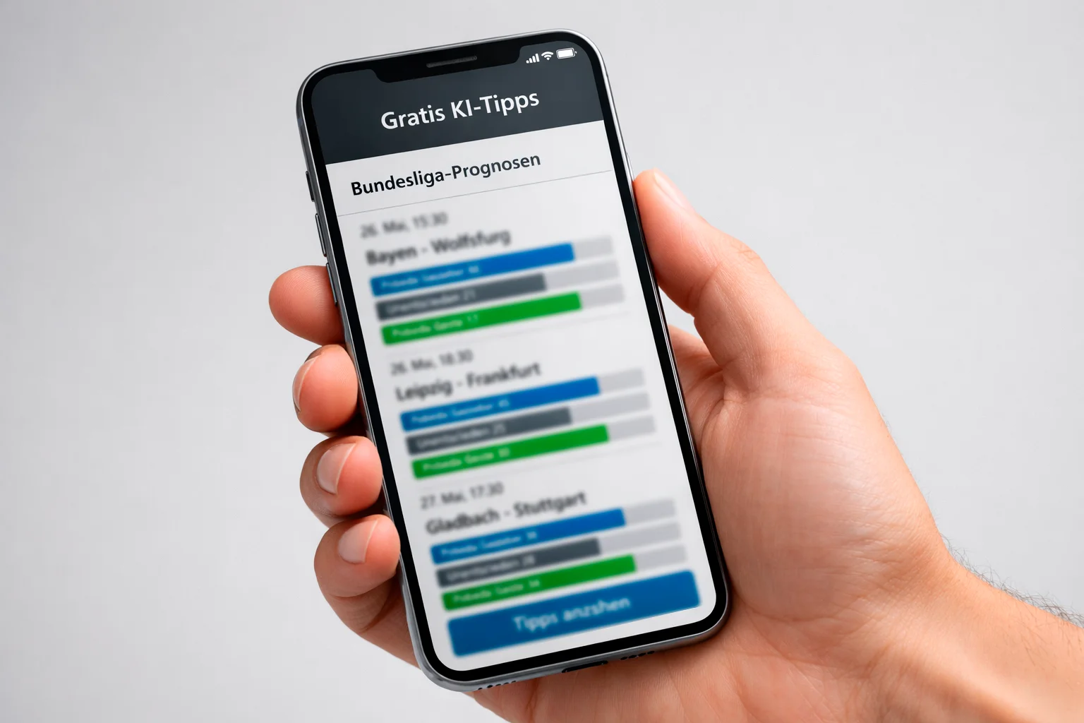Smartphone zeigt kostenlose Sportwetten-App mit Bundesliga-Prognosen