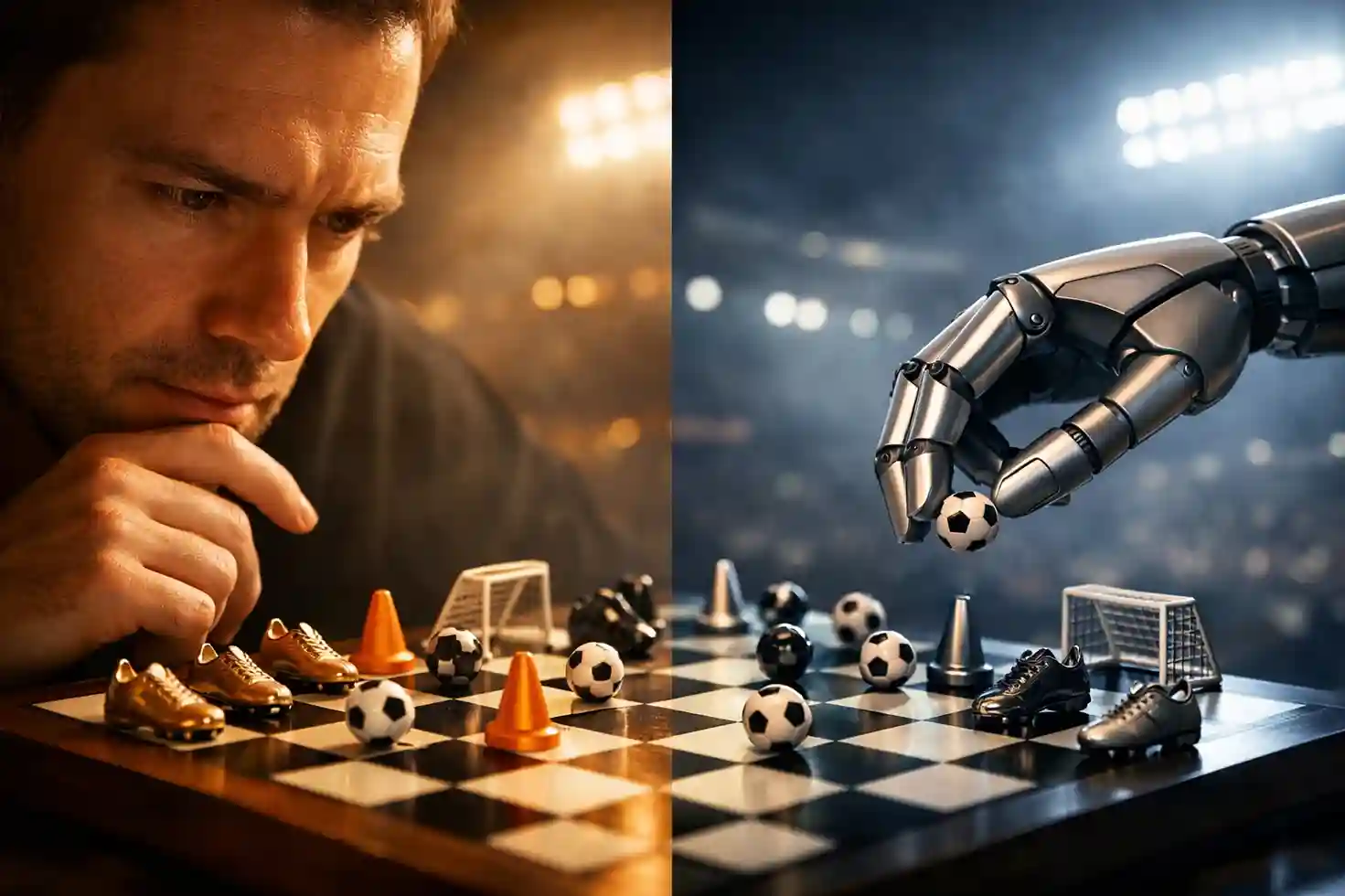 Symbolische Darstellung von Mensch gegen Maschine bei Fußballprognosen