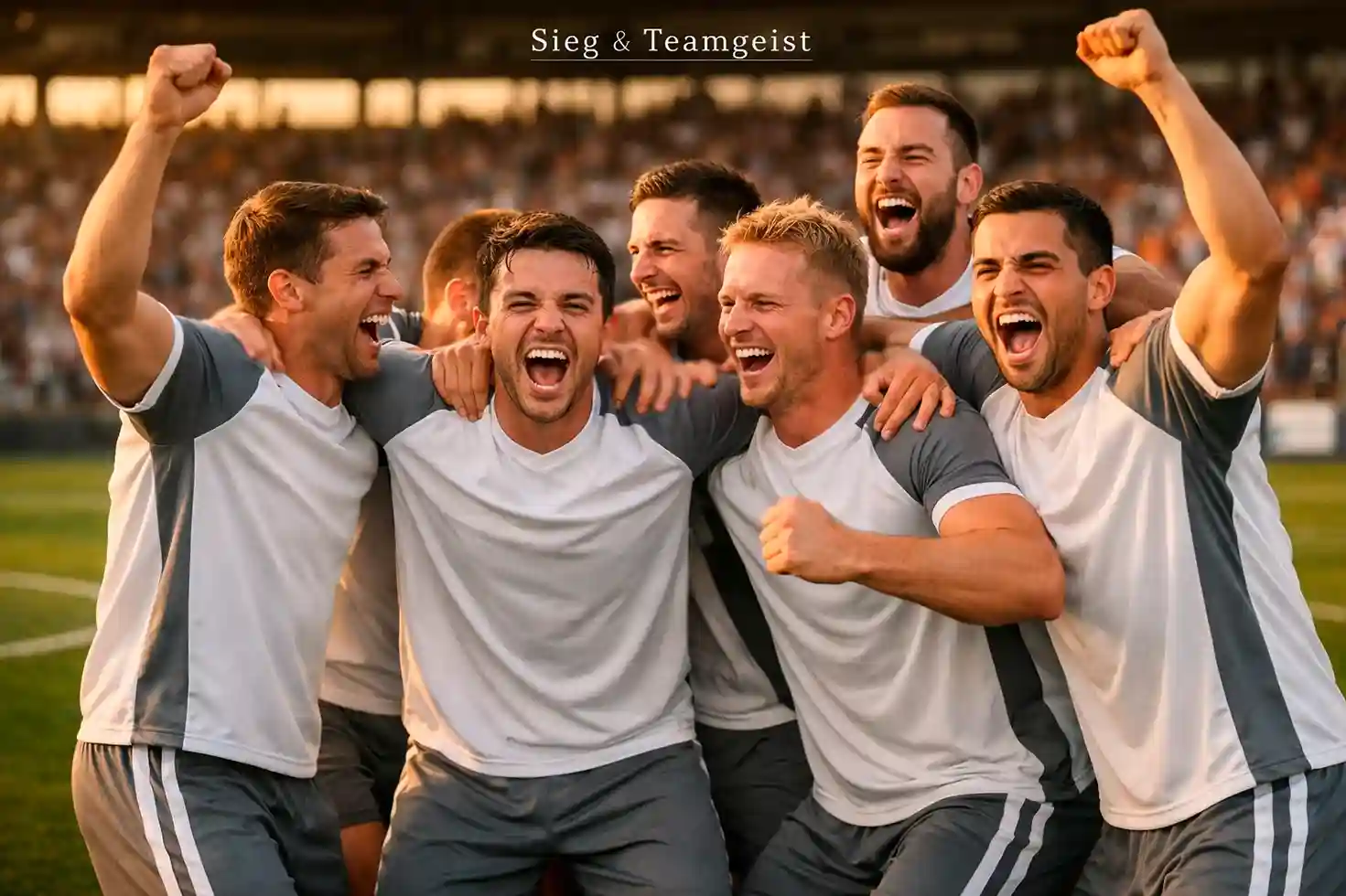 Fußballmannschaft feiert Sieg auf dem Spielfeld