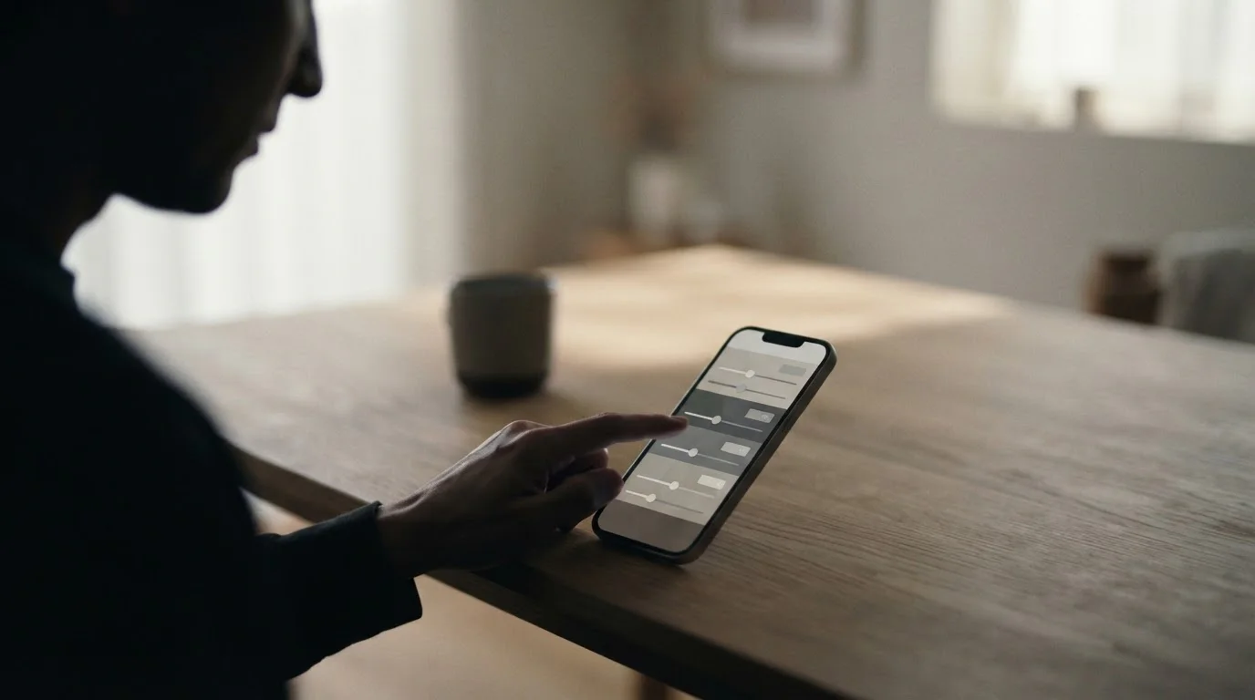 Hand stellt ein Limit auf einem Smartphone ein, Bildschirm zeigt neutrale Einstellungsmaske