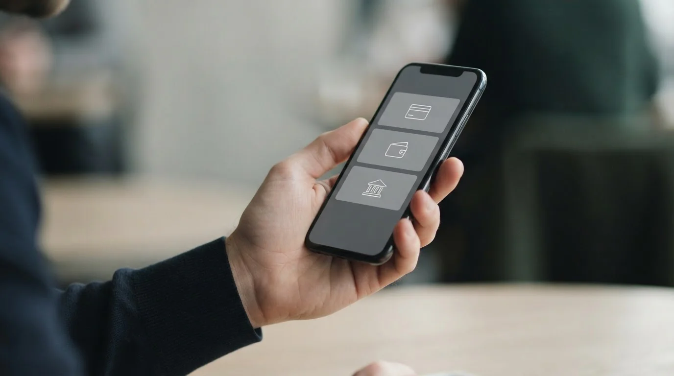 Smartphone mit verschiedenen Zahlungsoptionen und digitalen Bezahlmethoden