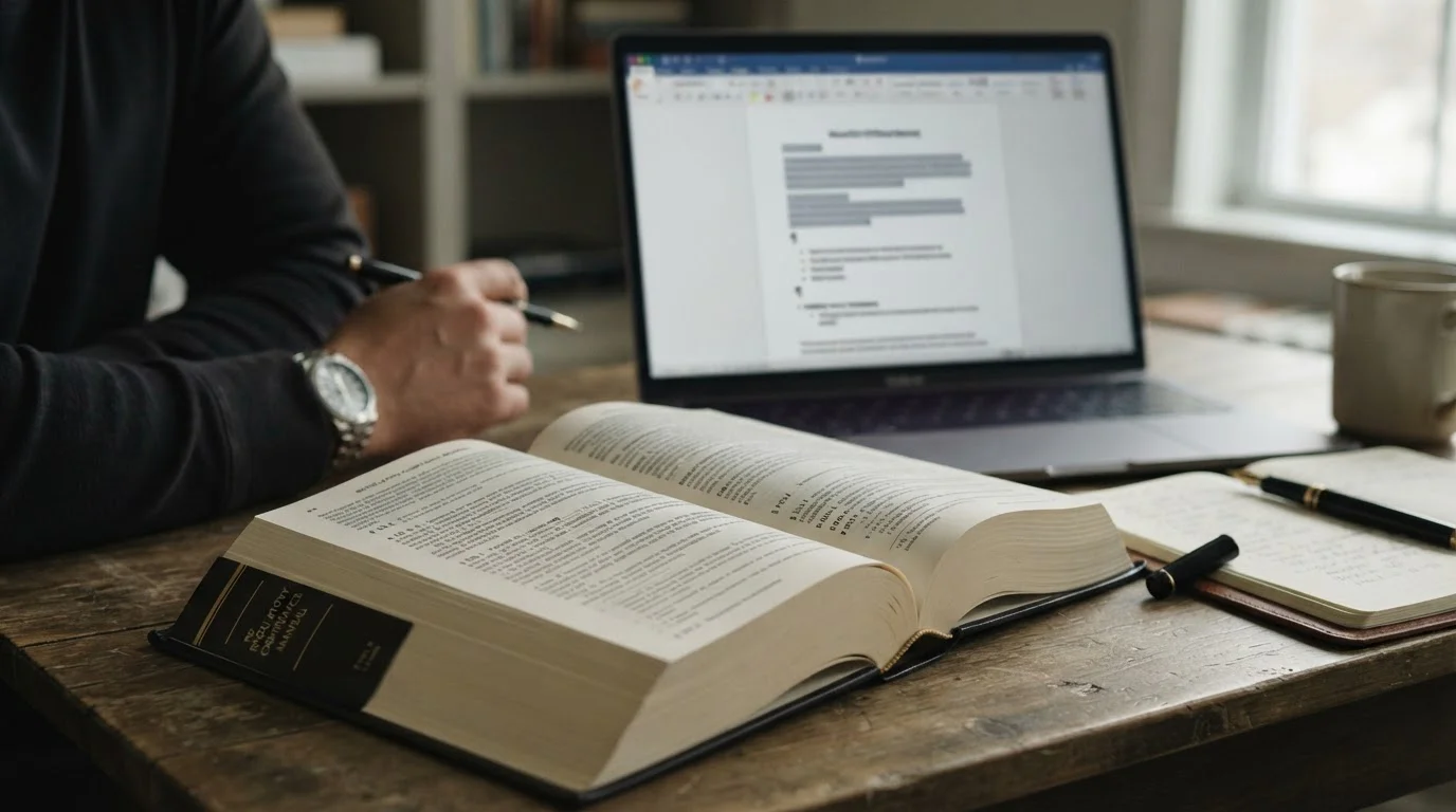 Offenes Gesetzbuch und Laptop mit Paragraphenzeichen auf dem Bildschirm