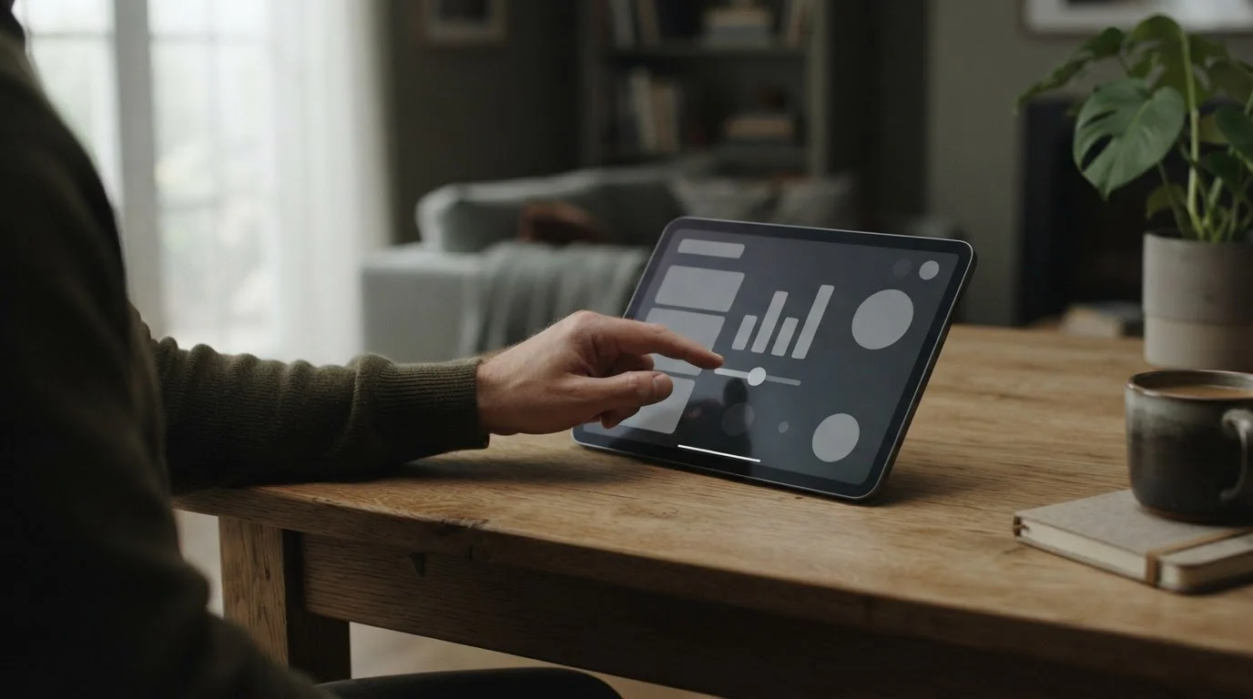 Hand setzt ein monatliches Limit in einer Wett-App auf einem Tablet