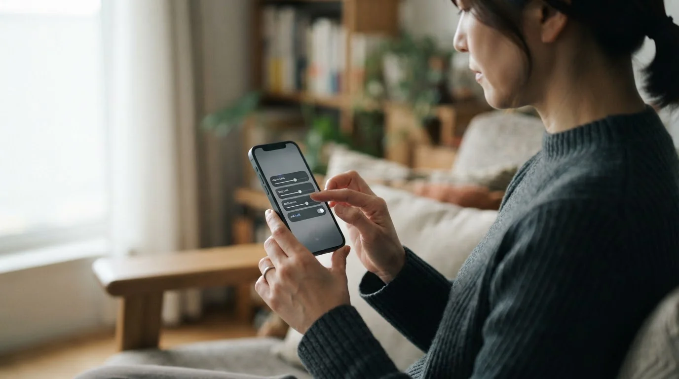 Person stellt Limit auf Smartphone ein, Ansicht von der Seite
