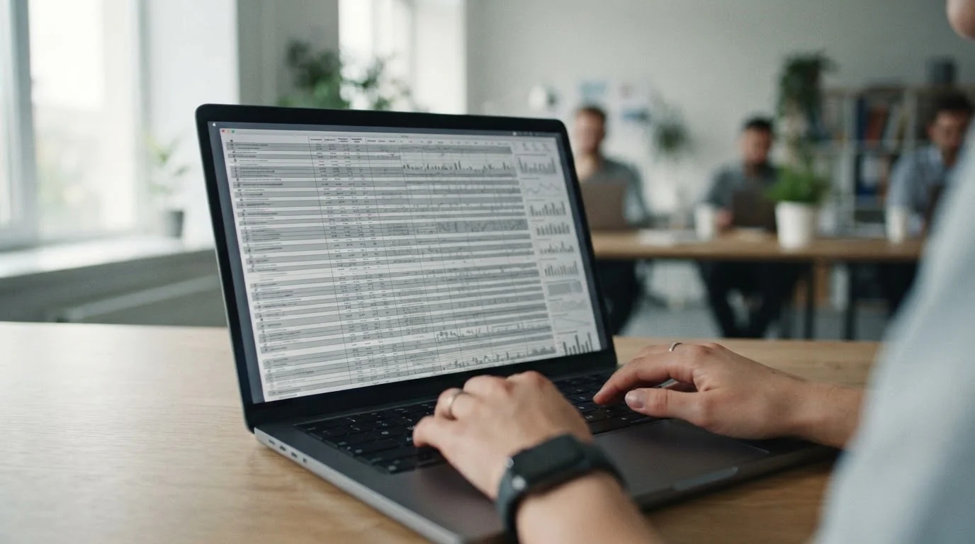 Vergleichstabelle auf Laptop-Bildschirm mit neutralen Datenreihen
