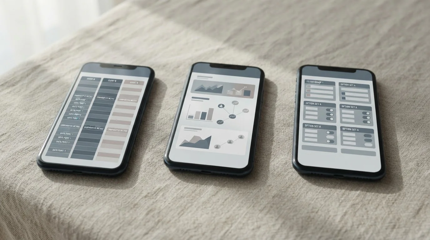 Mehrere Smartphones nebeneinander mit unterschiedlichen Wett-Apps im Vergleich