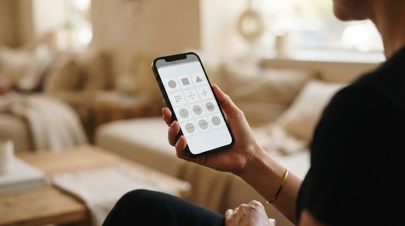 Smartphone in der Hand zeigt abstraktes Zahlungsmenü ohne erkennbare Markennamen