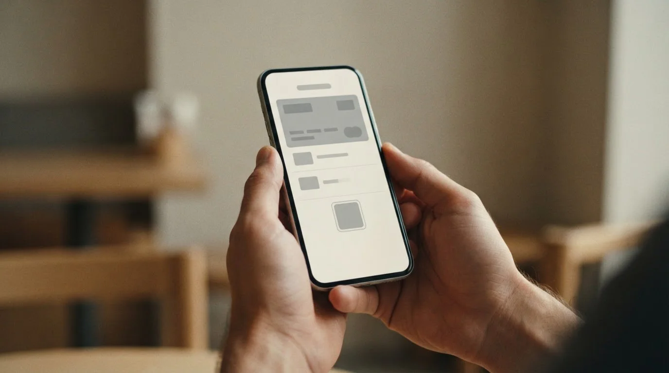 Smartphone zeigt abstrakten Zahlungsvorgang ohne erkennbare Marken