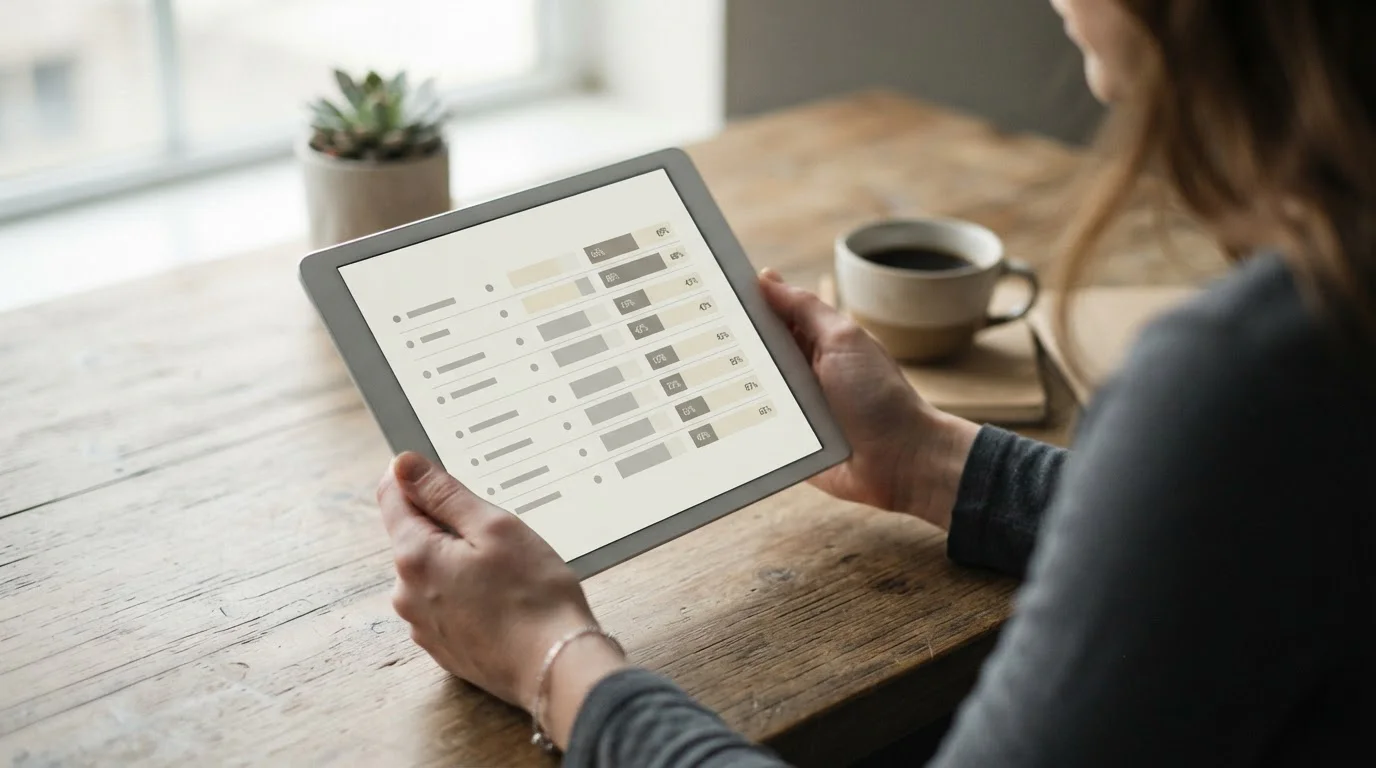 Analytische Darstellung eines Anbietervergleichs auf einem Tablet