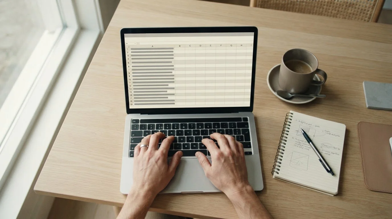 Vergleichstabelle auf Laptop-Bildschirm mit abstrakten Zeilen und Spalten